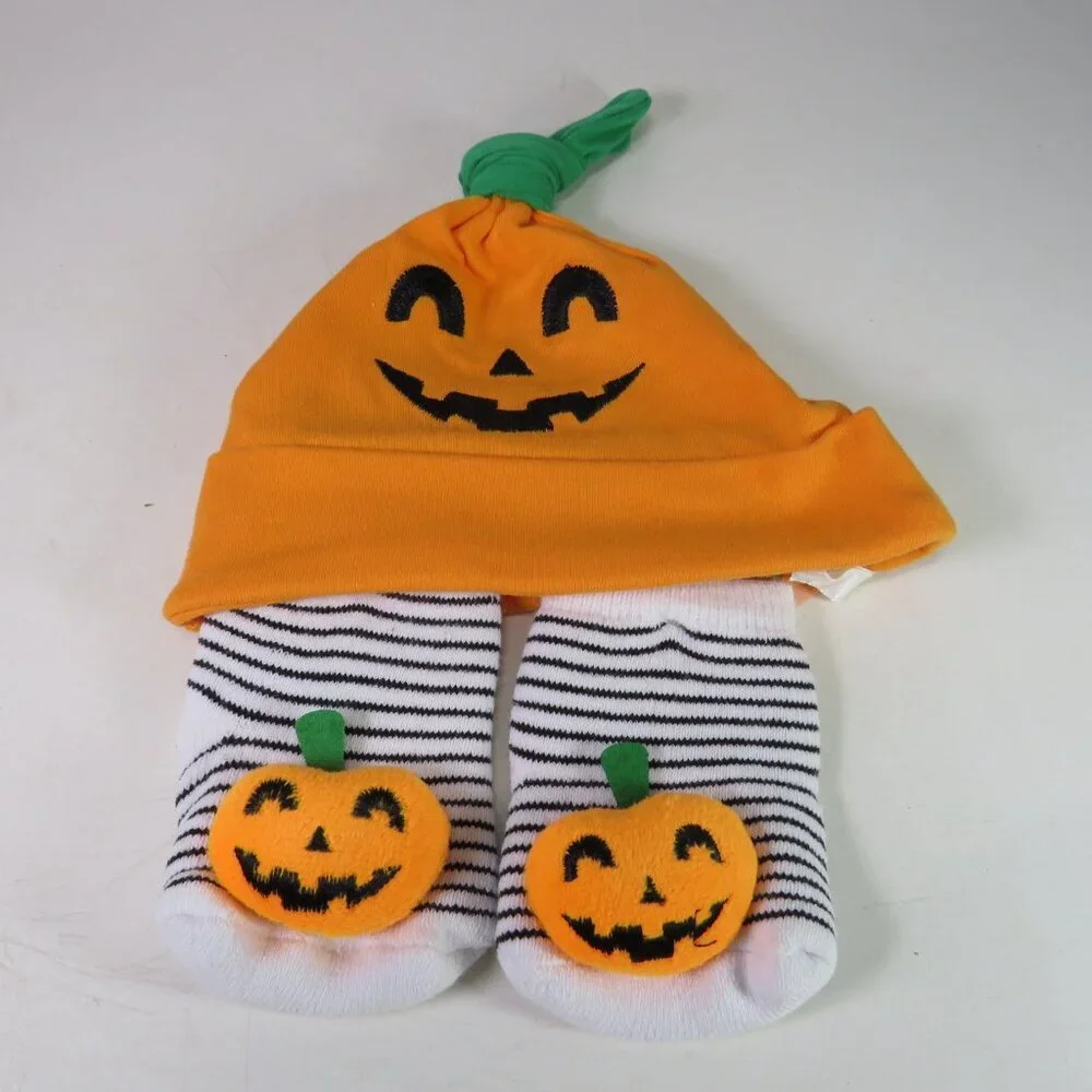 Baby pumpkin Jack o lantern newborn hat & socks Baby Costume Halloween